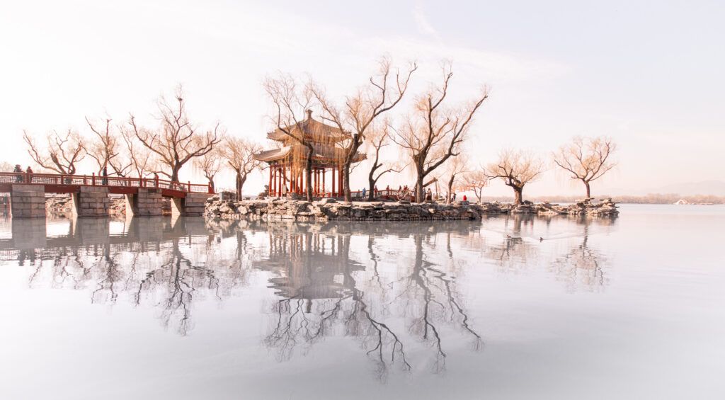A gazebo structure at the Summer Palace in Beijing, China. 