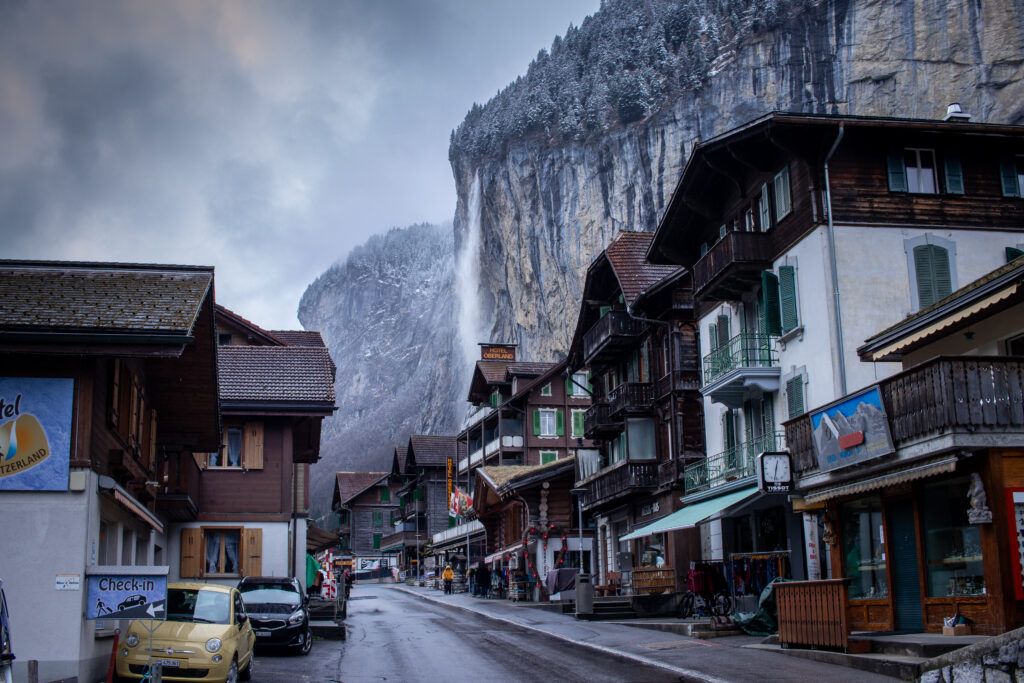 A waterfall in the Swiss Alps. 